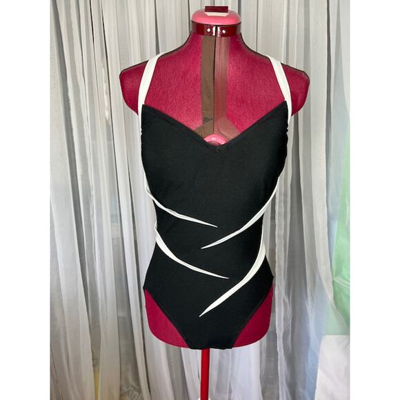 Carol Wior one piece swimsuit Vintage black white underwire - Picture 1 of 12